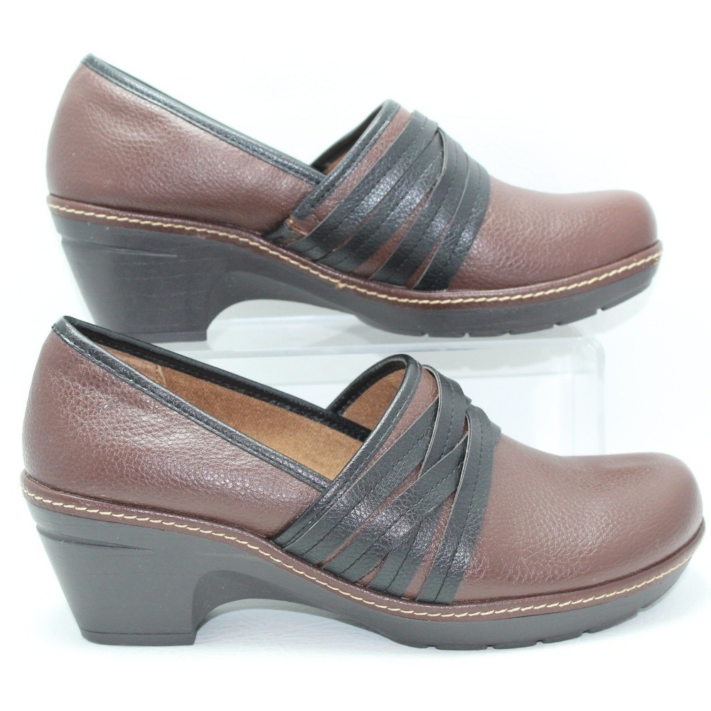 Thom McAn Womens Brown Black Two Tone Strappy Block Heel Loafers Size 10